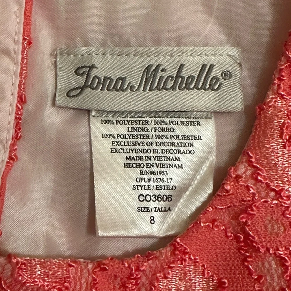 Jona Michelle Party Dress Girl Coral Lace Bodice Floral Print Under Tulle Size 8